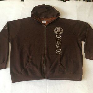 #74 Gildan pikes peak Colorado mountain Brown Hoodie Men's Sweatshirt Size 2XL